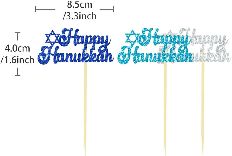 Moitkptt 24Pcs Happy Hanukkah Cupcake Toppers, Star of David Glitter Chanukkah Cupcake Toppers for Hanukkah Party Decorations Lighting Chanukkah Theme Party Supplies (happy) - Image 2